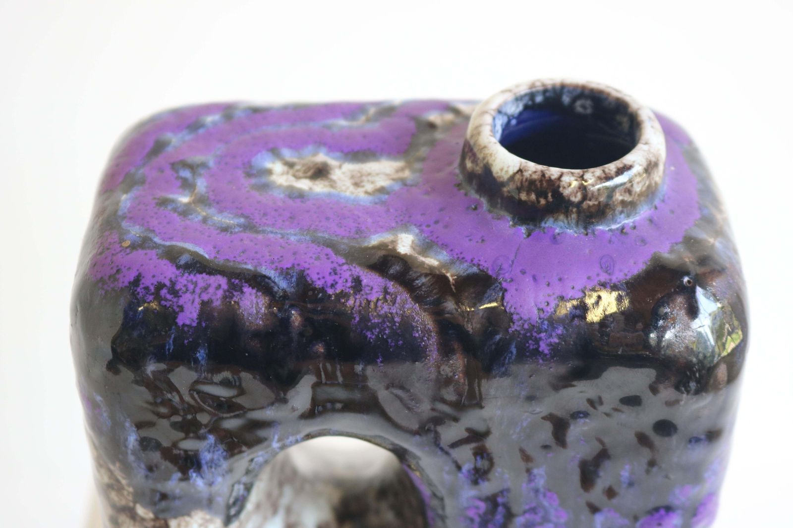 1970s Modernist Fat Lava Purple Black White Ceramic Square Vase By Marei Keramik photo 449.0