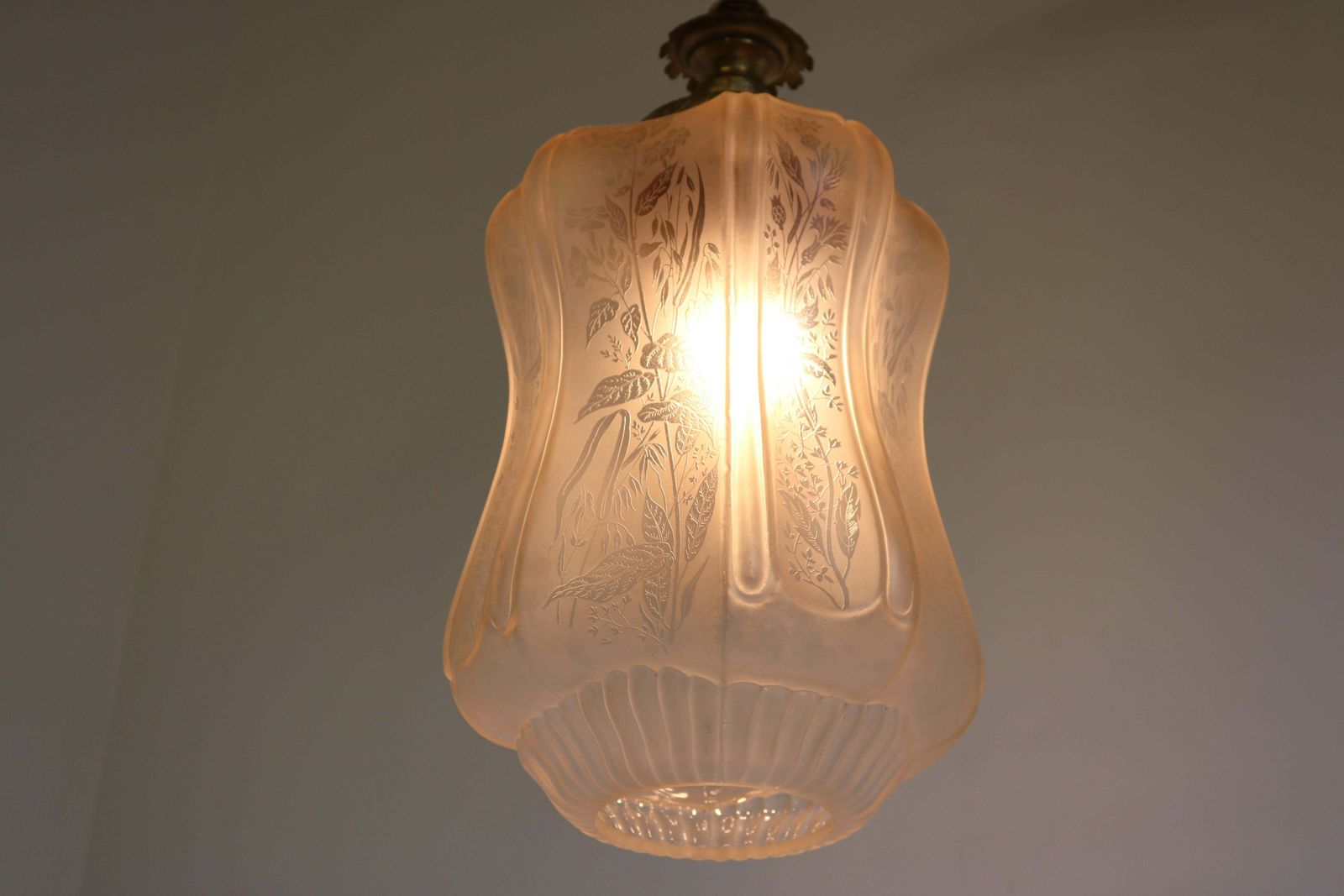 Large Antique French Art Nouveau Pedant Light 1910 Floral Glass Light Chandelier photo for sale