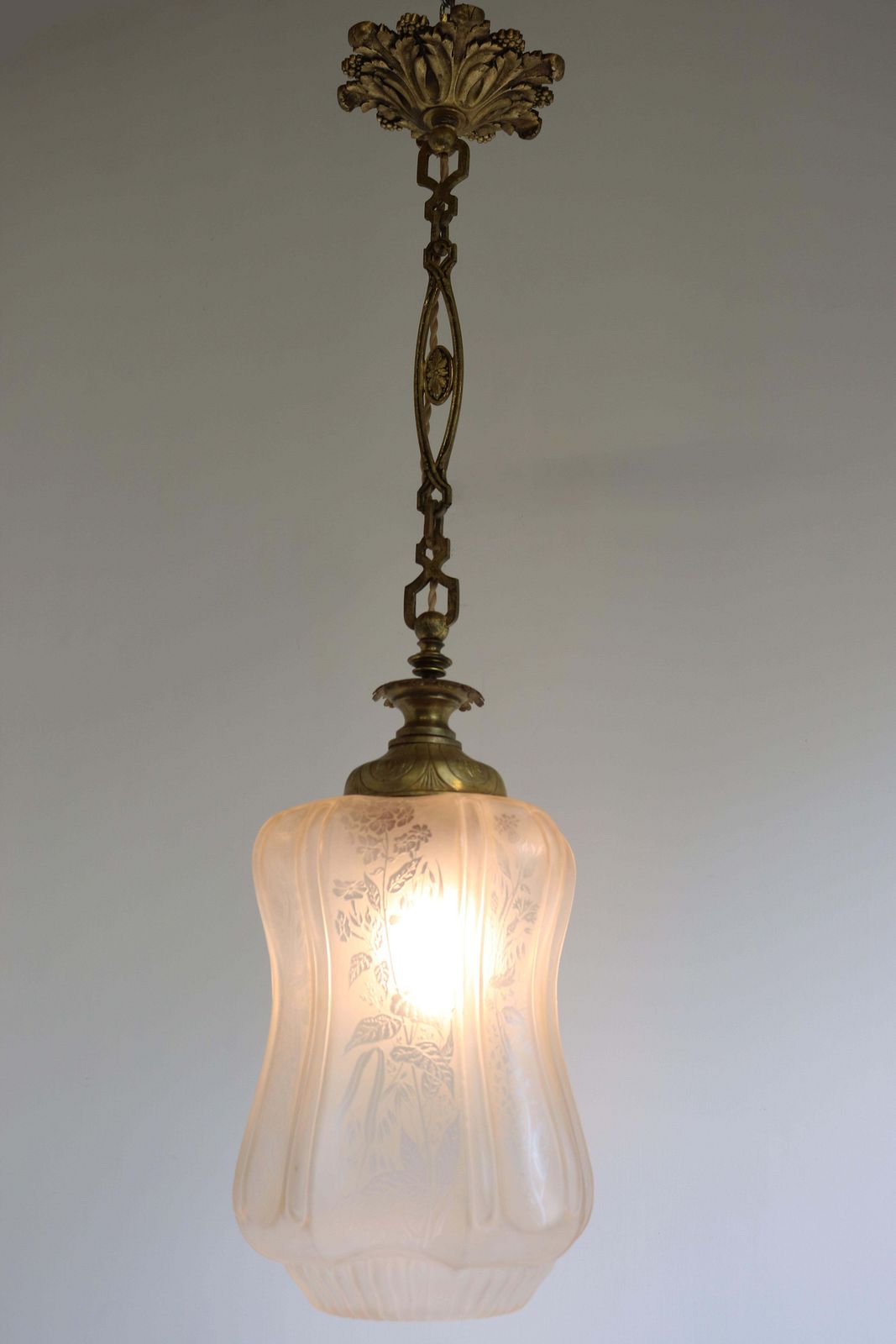 Large Antique French Art Nouveau Pedant Light 1910 Floral Glass Light Chandelier photo 2213.0