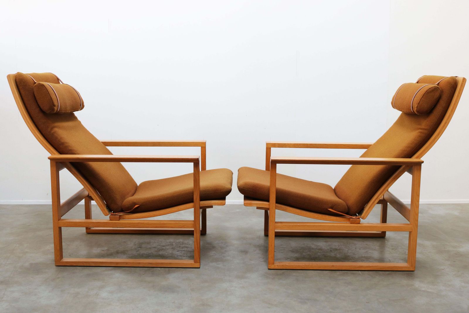 photo for sale Rare Pair Of Model 2254 Lounge Chairs By Børge Mogensen With Ottomans 1950s Wool