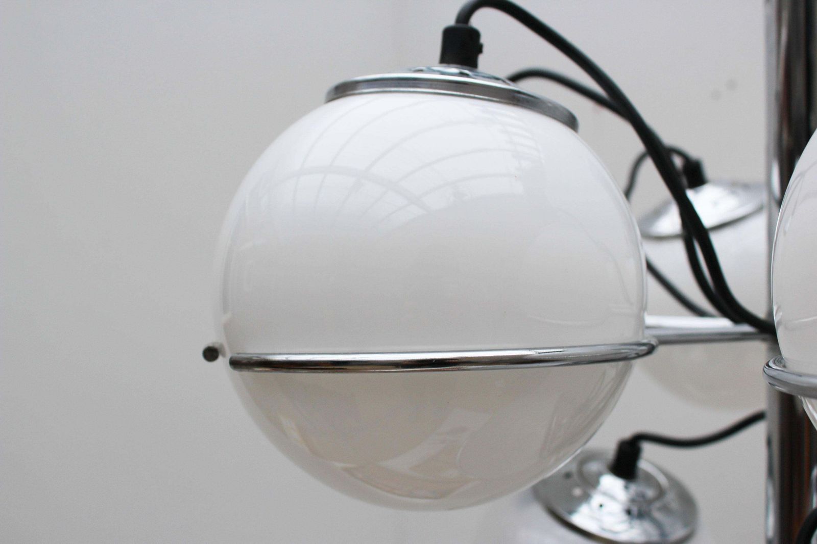 Midcentury Italian Chrome And Opaline Glass Chandelier By Targetti Sankey, 1970 photo Lighting