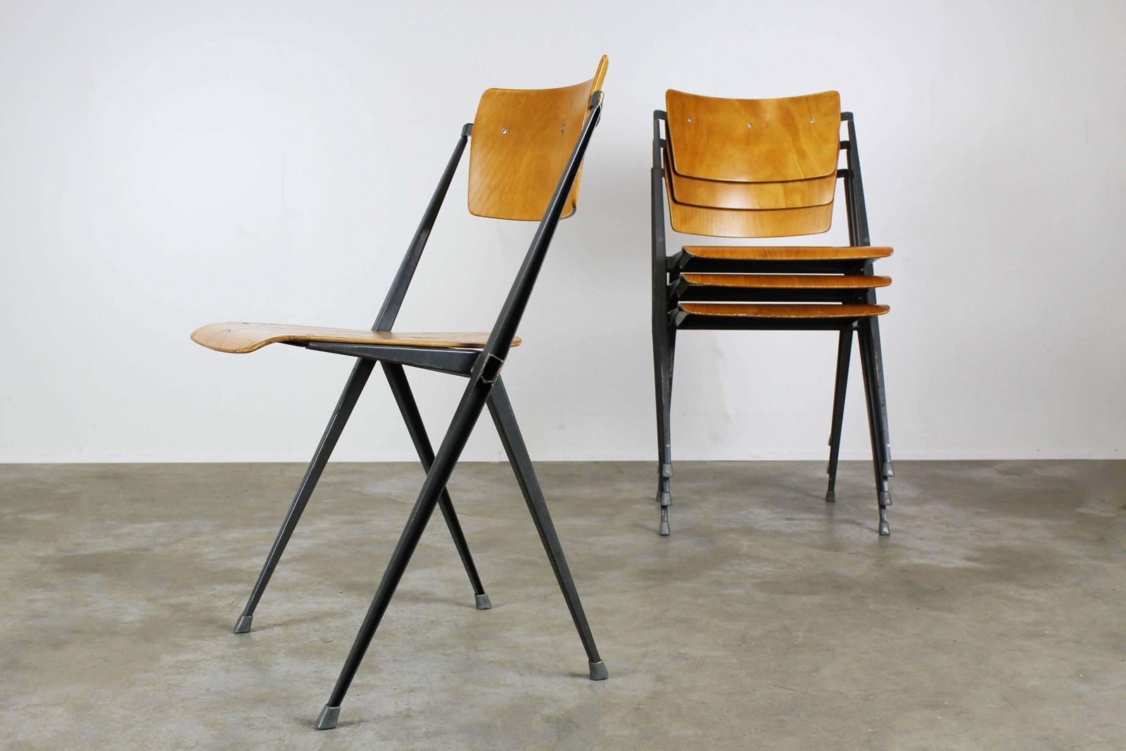 Set Of Four Pyramid Chairs Designed By Wim Rietveld For Ahrend De Cirkel, 1963 photo furniture