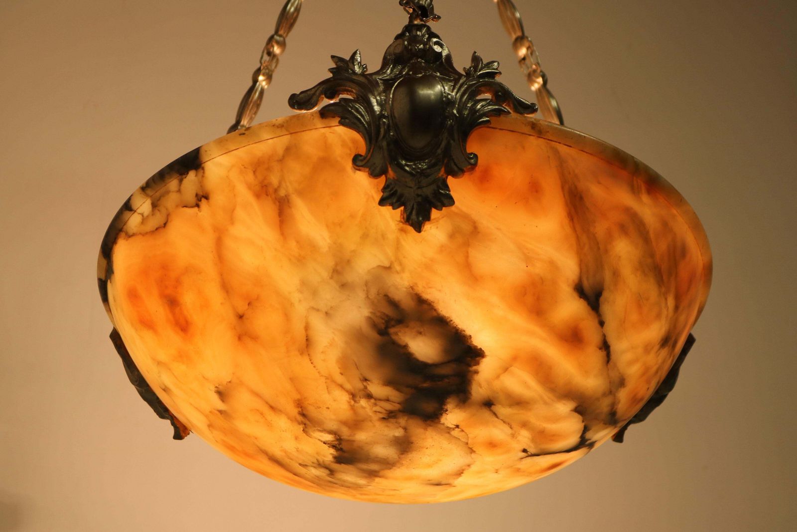Neoklassieke Alabasten Hanglamp / Kroonluchter Zilver Brons Renaissance Revival photo furniture