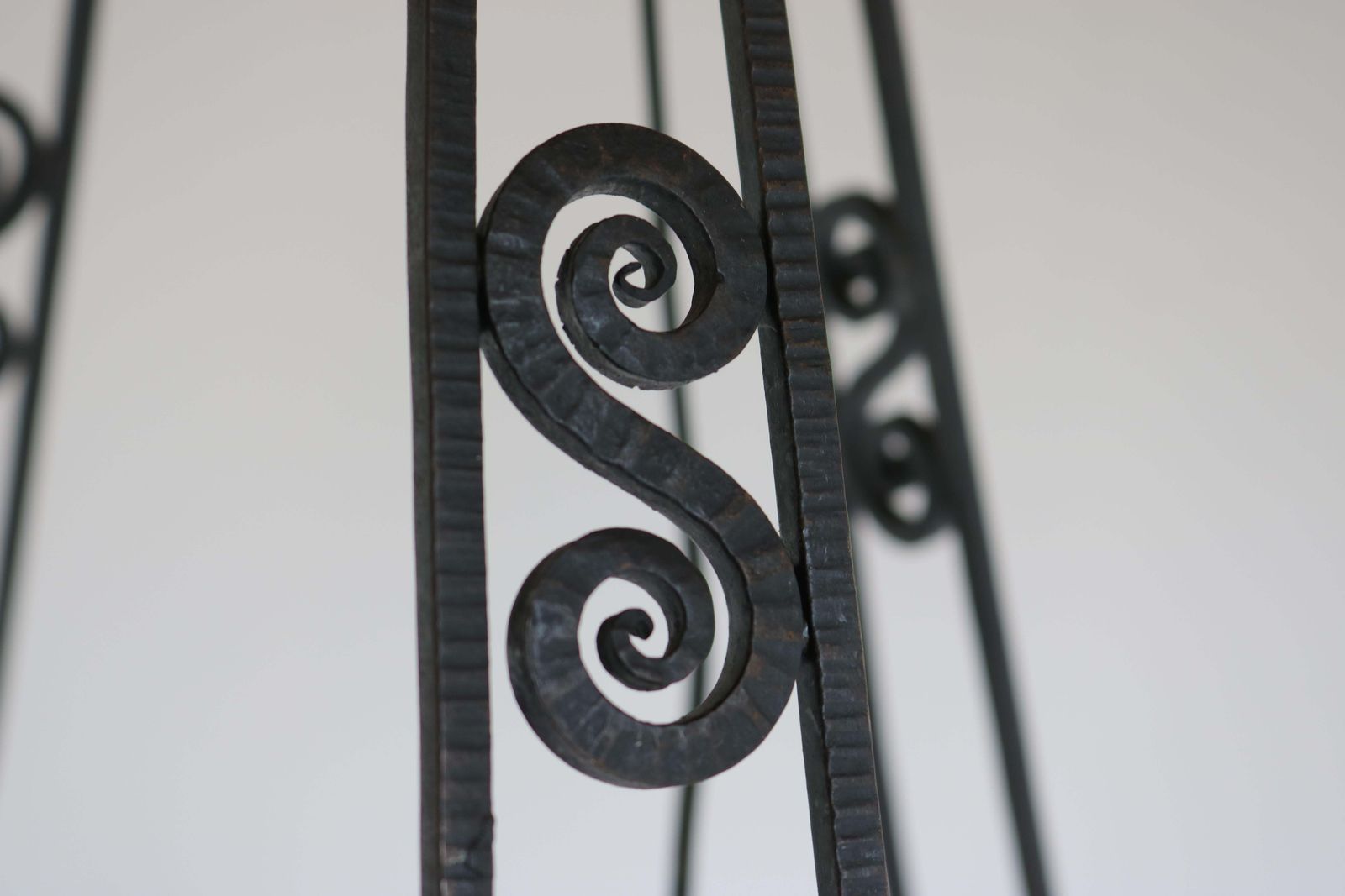 Lighting Antique French Art Deco Chandelier By Muller Frères Wrought Iron Geometric 1930 photo