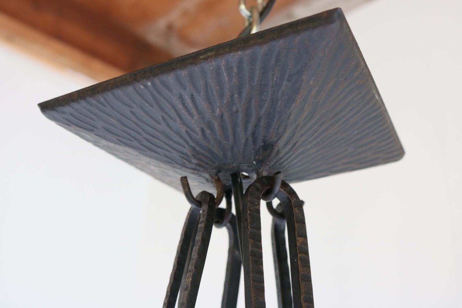 photo vinterior Antieke Franse Art Deco Hanglamp Van Muller Frères – Smeedijzer, Geometrisch, 1930