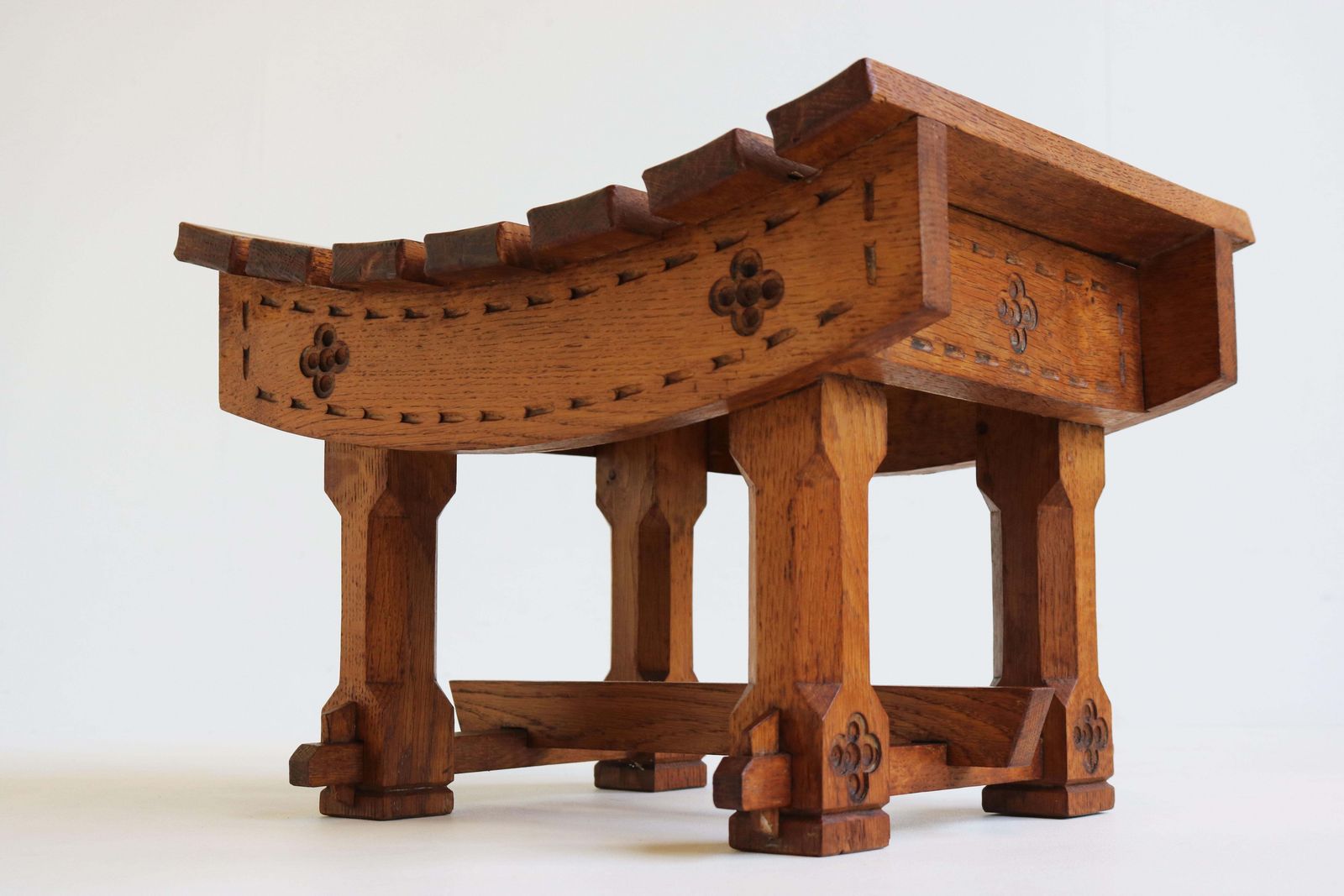Gorgeous Antique Dutch Arts & Crafts Stool / Footstool In Carved Oak, 1900 photo furniture