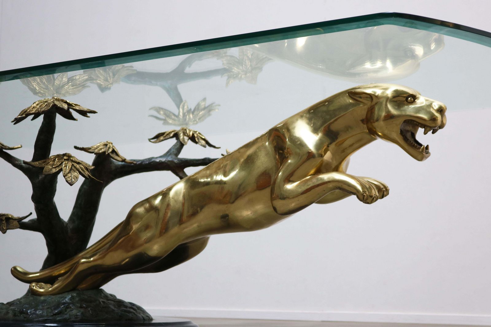 Rare Hollywood Regency Coffee Table / Center Leaping Panther 1960 Maison Jansen photo vinterior