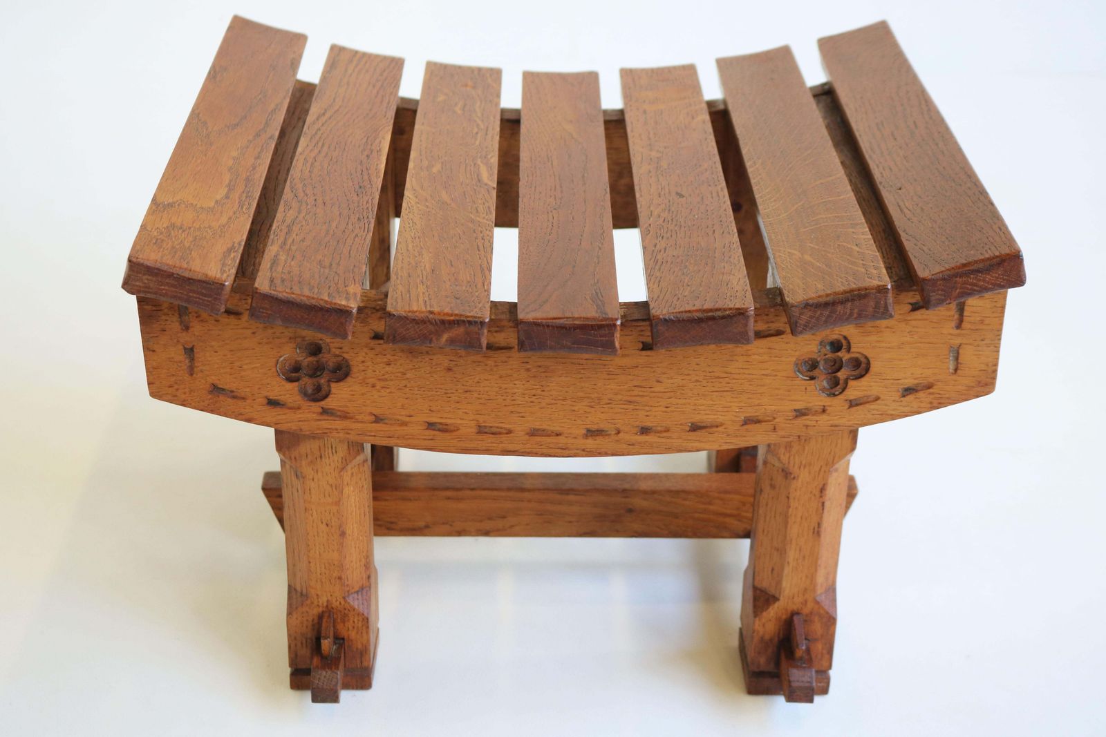 Gorgeous Antique Dutch Arts & Crafts Stool / Footstool In Carved Oak, 1900 photo vintage