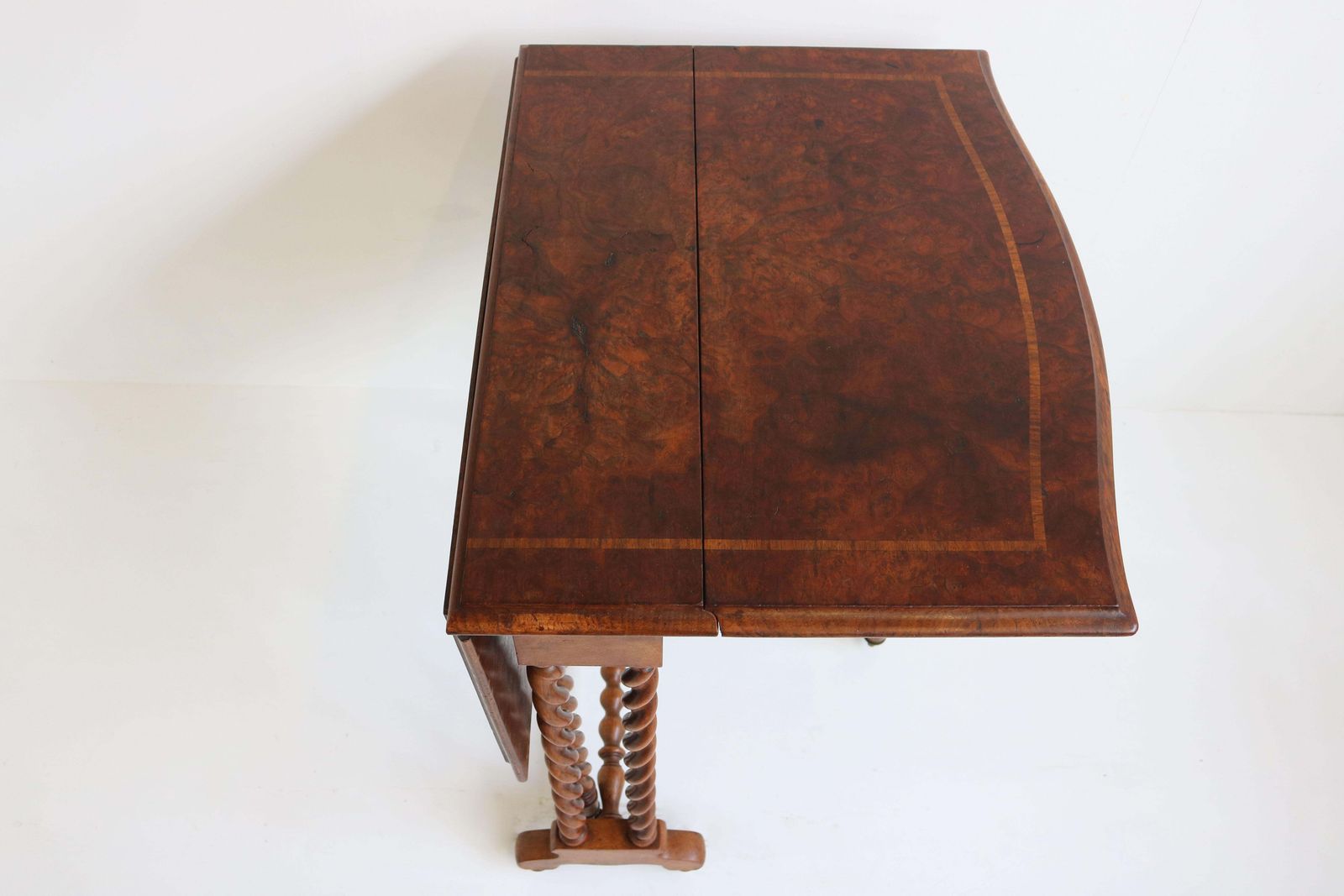 photo for sale Antique English Barley Twist Foldable Table / Gate Leg Table 19th Century Burl
