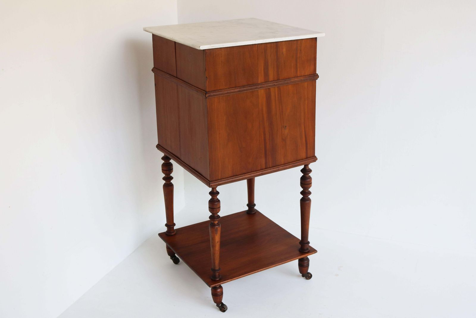 photo furniture Antique Night Stand / Bedside Table 19th Century Fruitwood & Carrara Marble Top