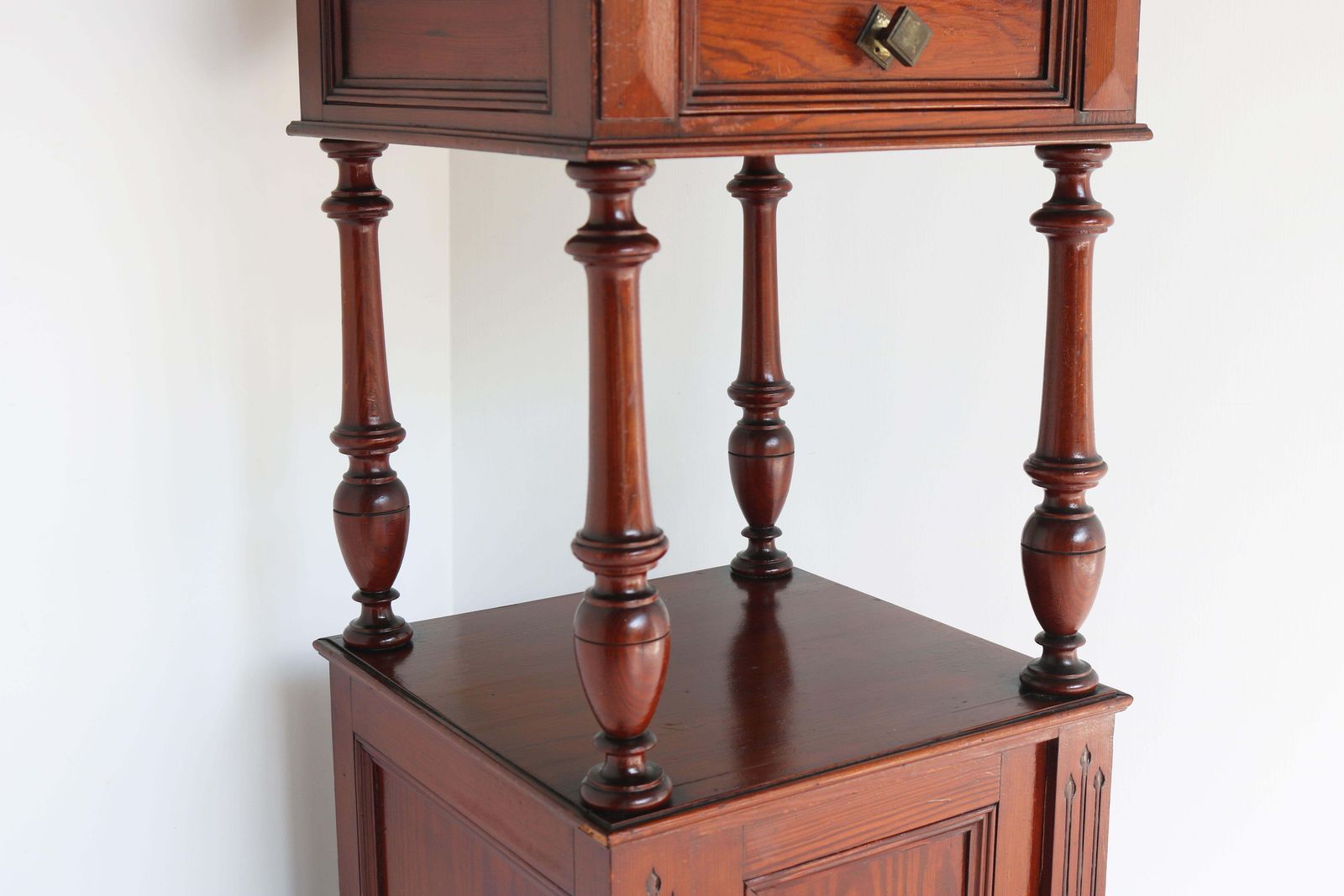Antique French Night Stand / Bedside Table Pitchpine Red Belgian Marble Top 1900 photo furniture