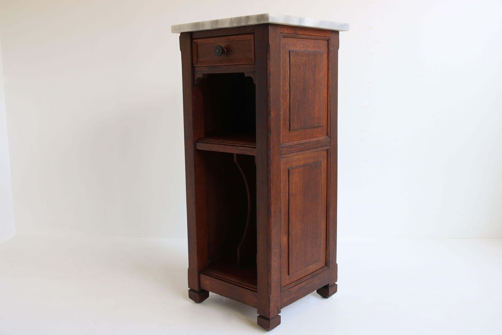 Antique French Art Deco Nightstand / Record Cabinet 1920 Solid Oak Marble Top photo buy