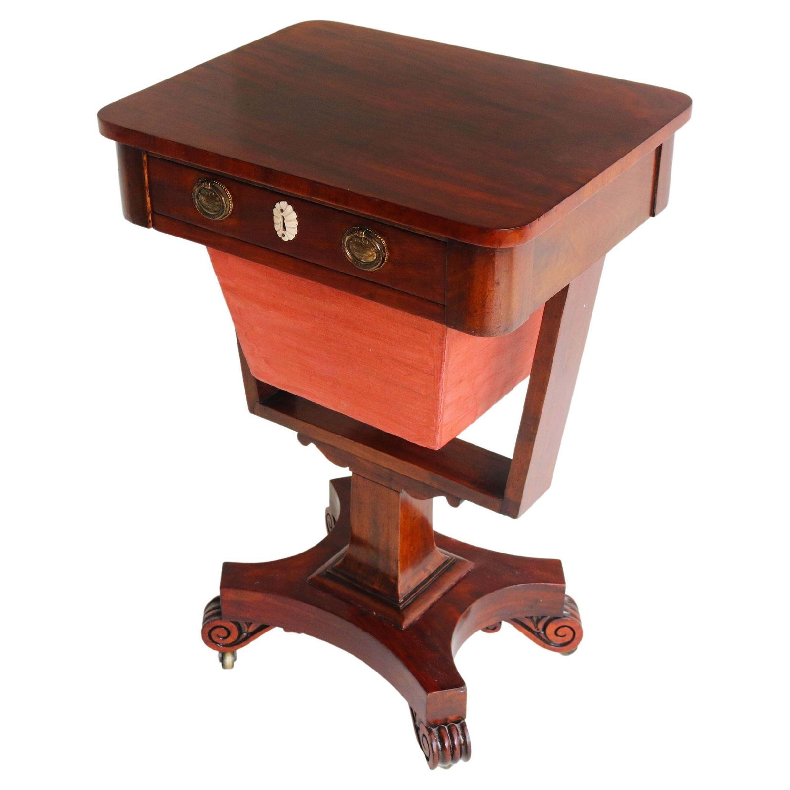 Antique French Empire Sewing Stand 19th Century Mahogany Side Table Bronze
