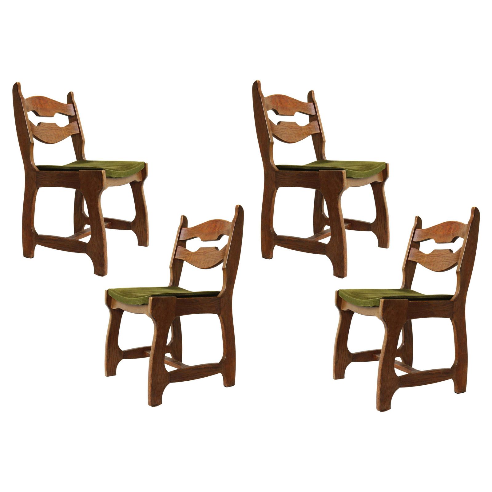 Set Of 4 Mid Century Oak Dining Chairs