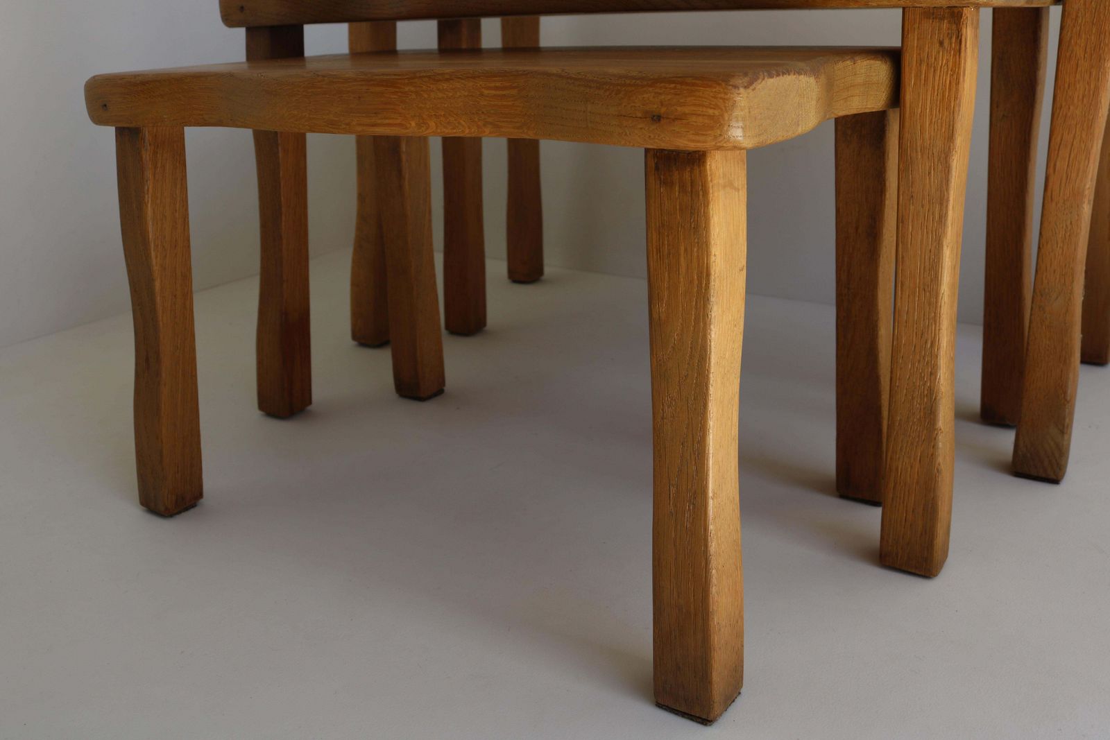 Set Of Brutalist Organic Nesting Tables Solid Oak European Free Form 1960 France photo vintage