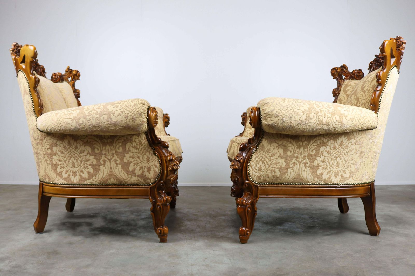 Luxurious Antique Italian Lounge Chairs In Rococo / Baroque Style Brown Beige photo for sale
