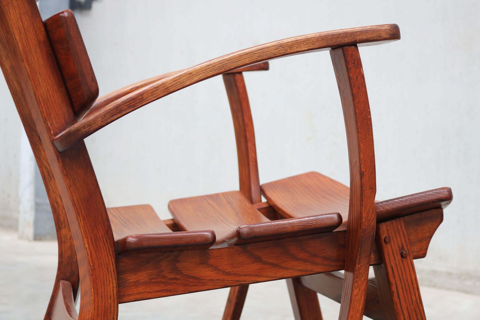 Pair Of Low Mid Century Design Brutalist Lounge Chairs / Arm Chairs In Solid Oak photo 2942.0