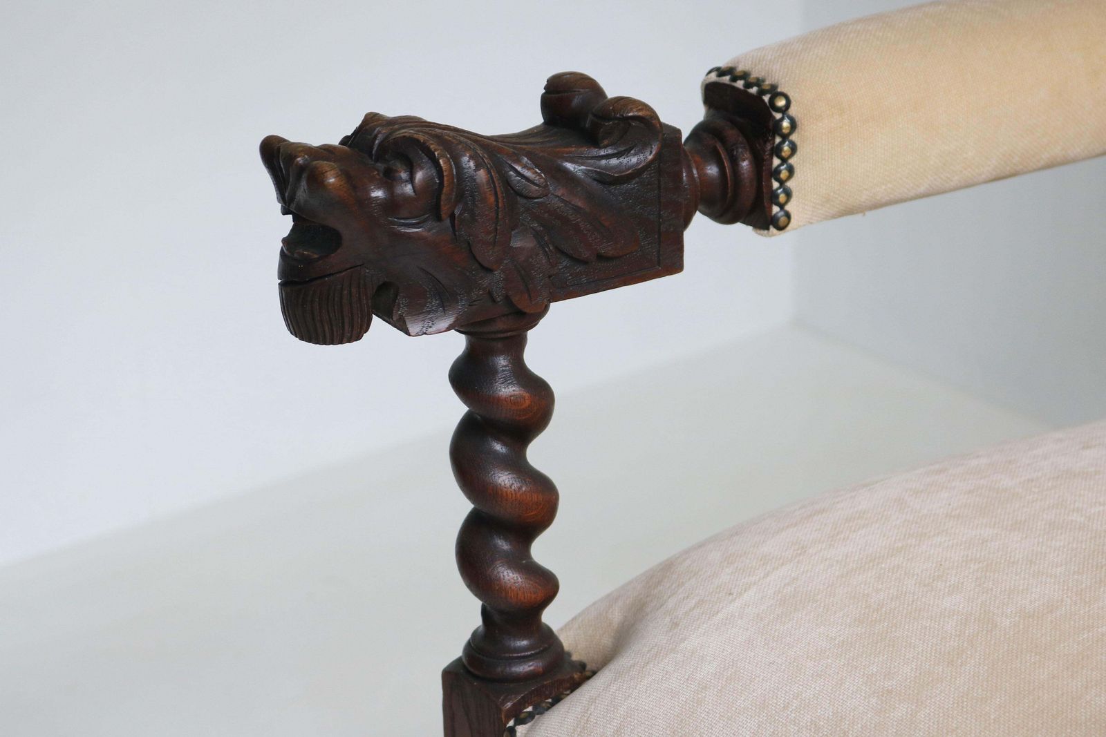 Antique French Renaissance Revival Arm Chair / Throne Chair Barley Twisted Hunt photo 2771.0