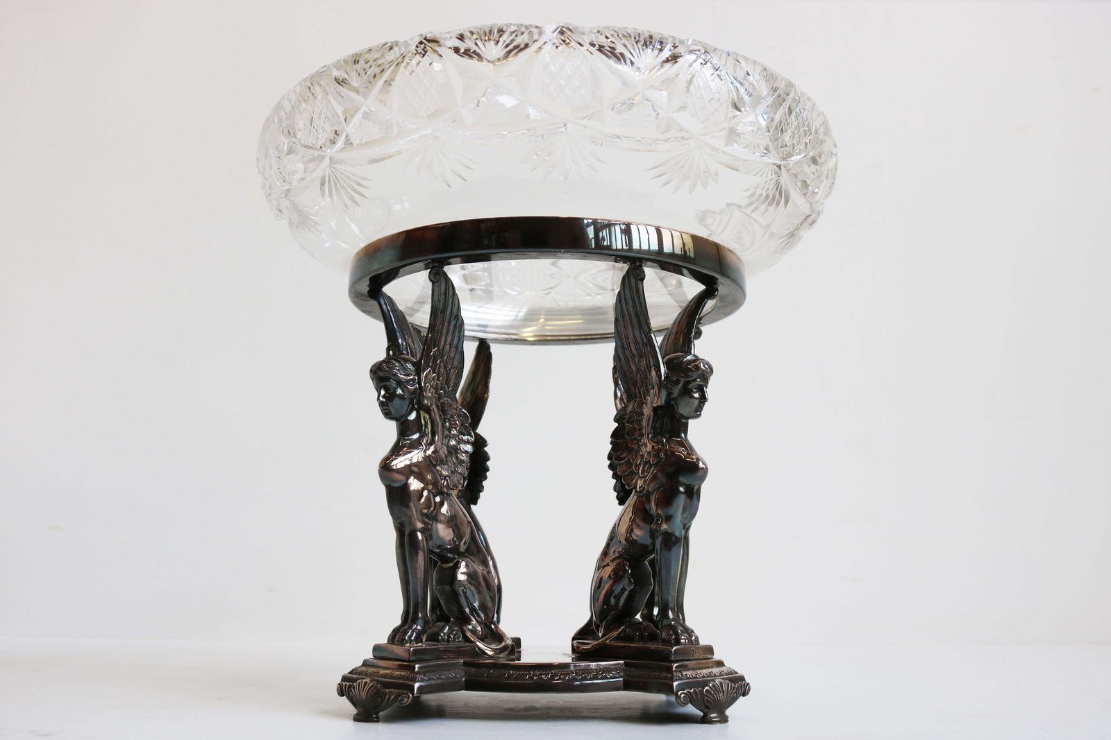 Antiek Wmf Art Nouveau Tafelstuk, Verzilverd Met Kristallen Glazen Schaal – Egyptian Revival photo 2895.0