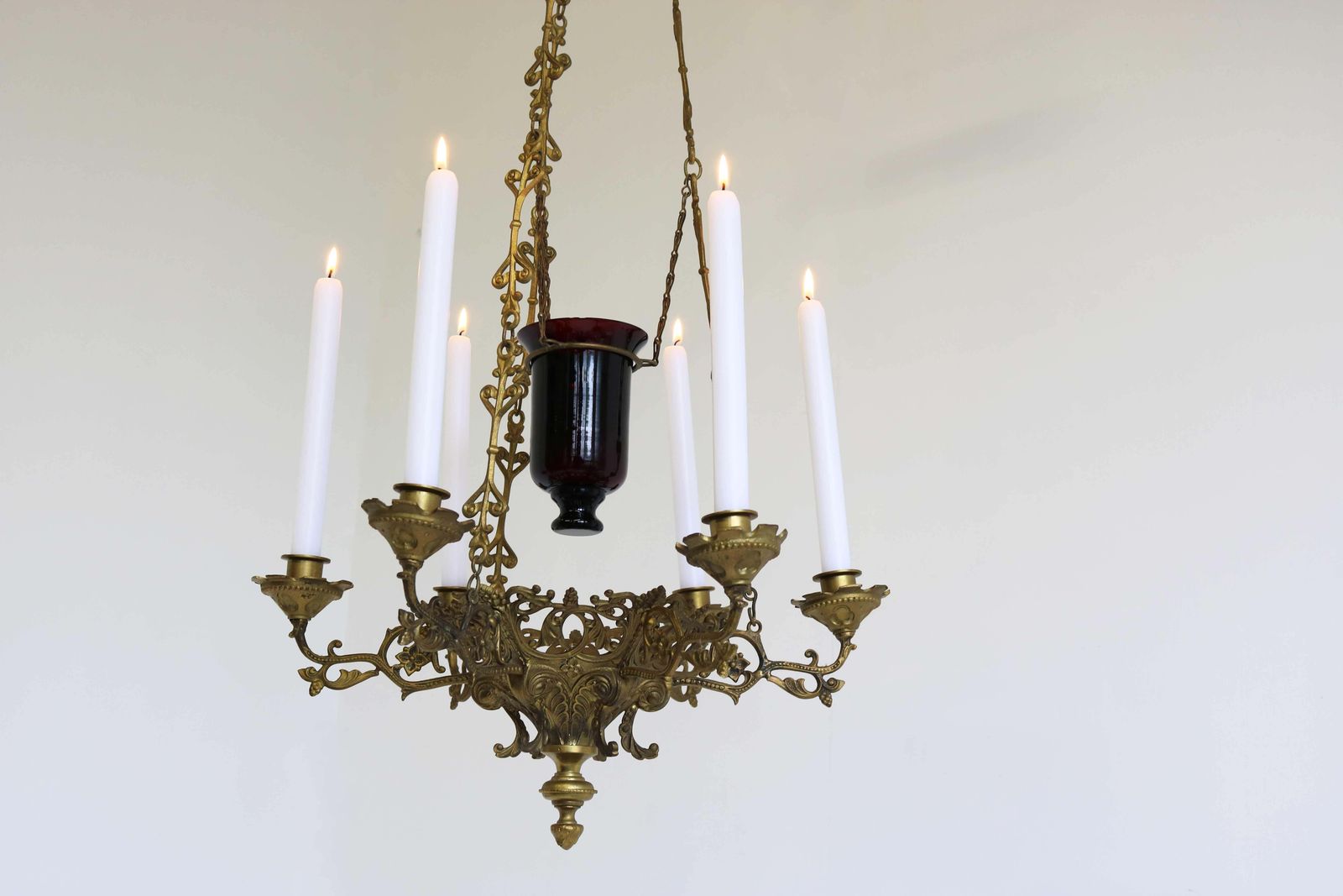photo for sale God Lamp / Church Chandelier Brass Early 20th Century Sanctuary Lamp Art Nouveau