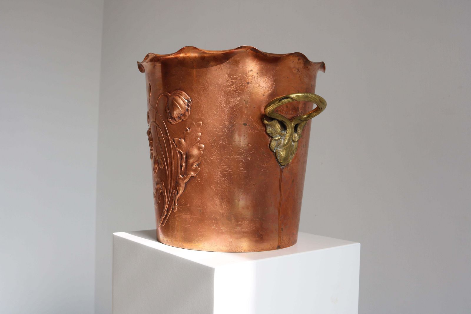 1360.0 Antique Wmf Art Nouveau Wine Cooler Champagne Holder Ice Bucket Copper Brass 20s photo