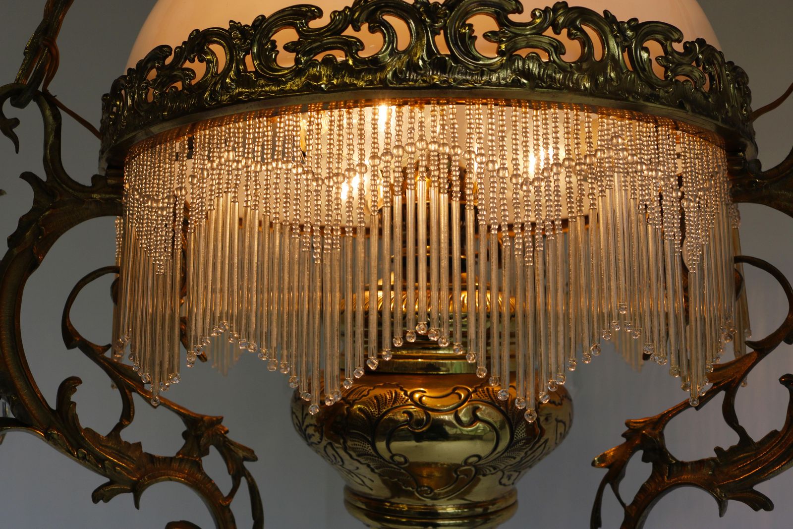 Antique French 19th Century Victorian Oil Lamp Chandelier Brass Opaline Hanging photo Lighting