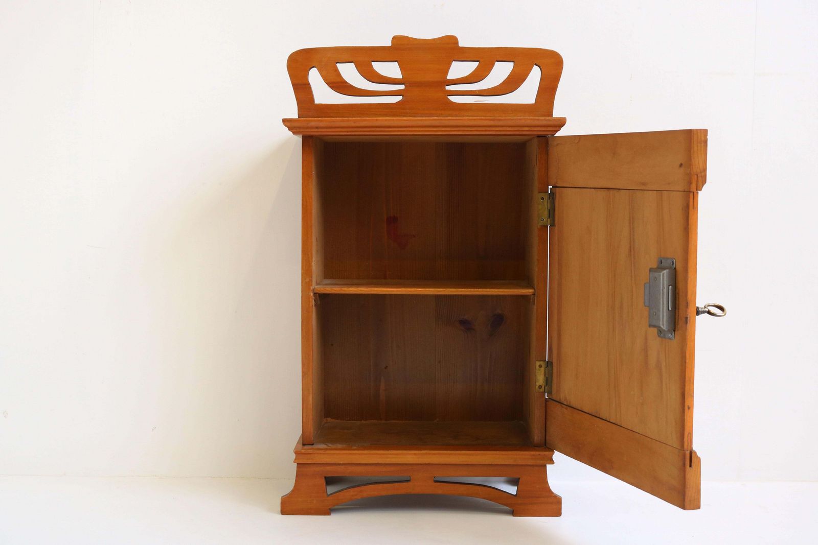 Dutch Antique 1910 Art Nouveau / Jugendstil Wall Cabinet In Cherry Wood Brass photo Furniture