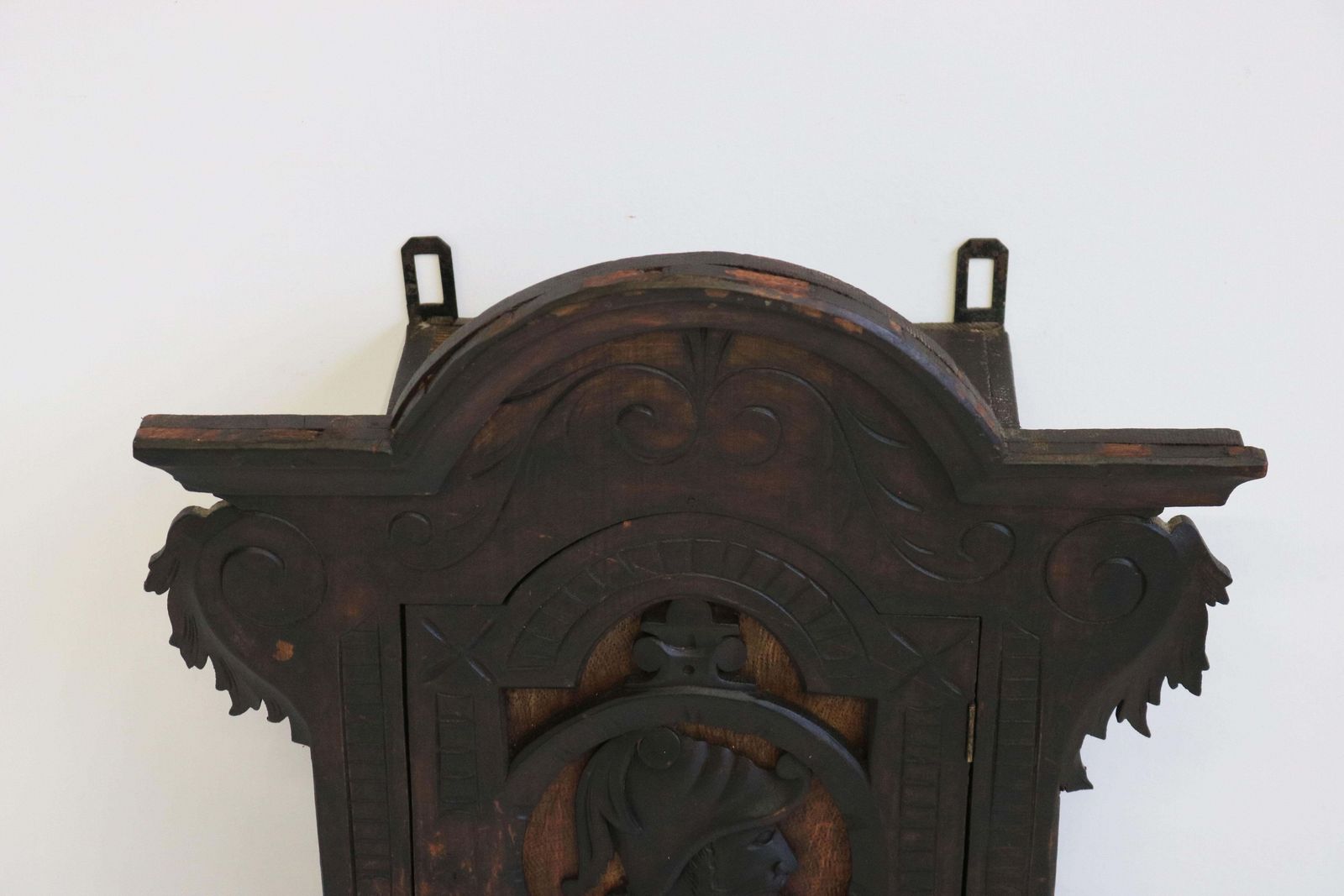 Antique 19th Century Spanish Wall Cabinet With Knight Dark Patina Classical photo vinterior