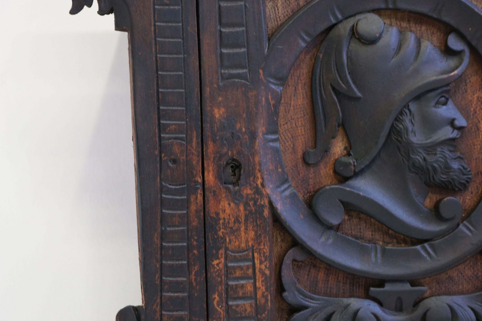 Antique 19th Century Spanish Wall Cabinet With Knight Dark Patina Classical photo buy
