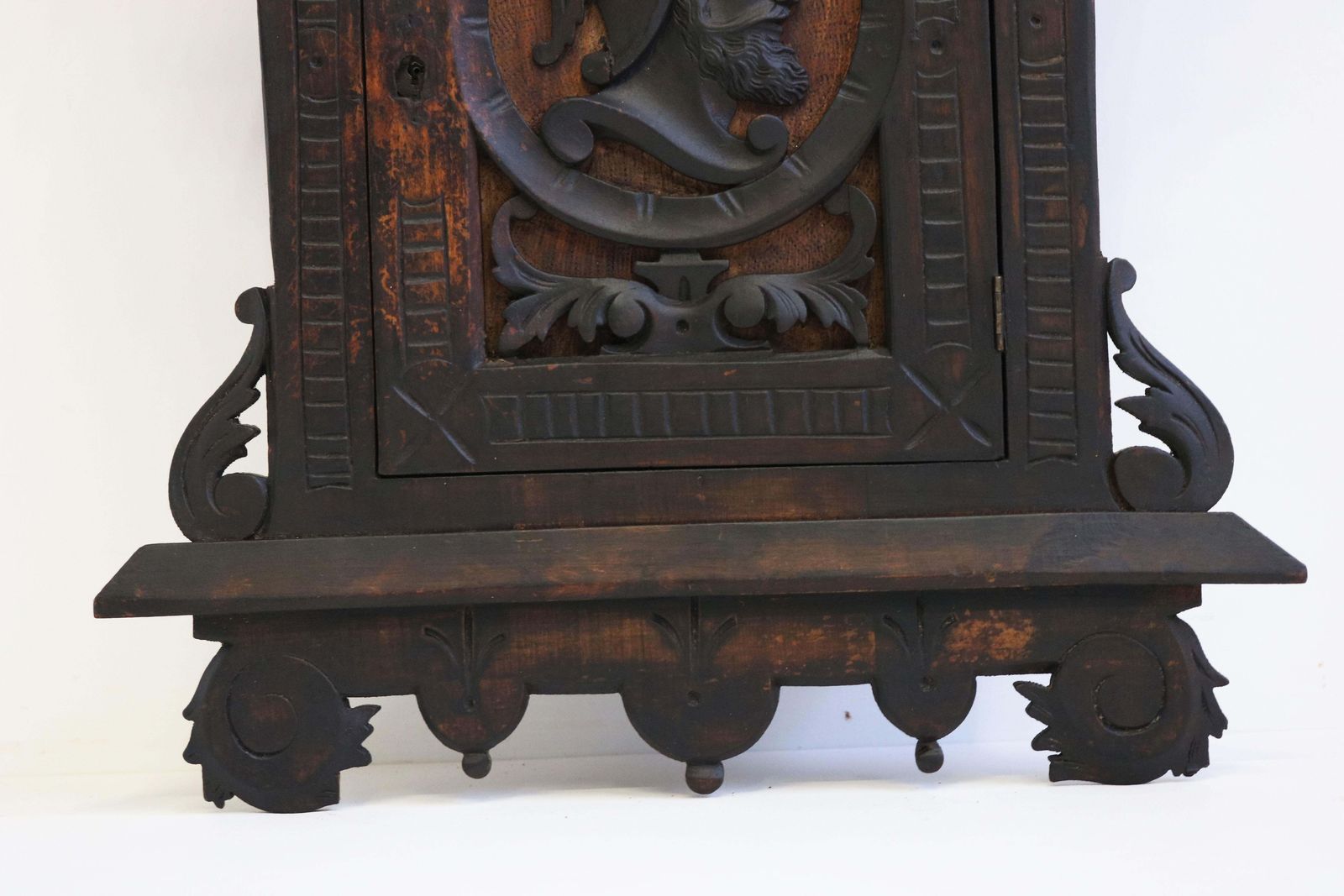 Antique 19th Century Spanish Wall Cabinet With Knight Dark Patina Classical photo vintage