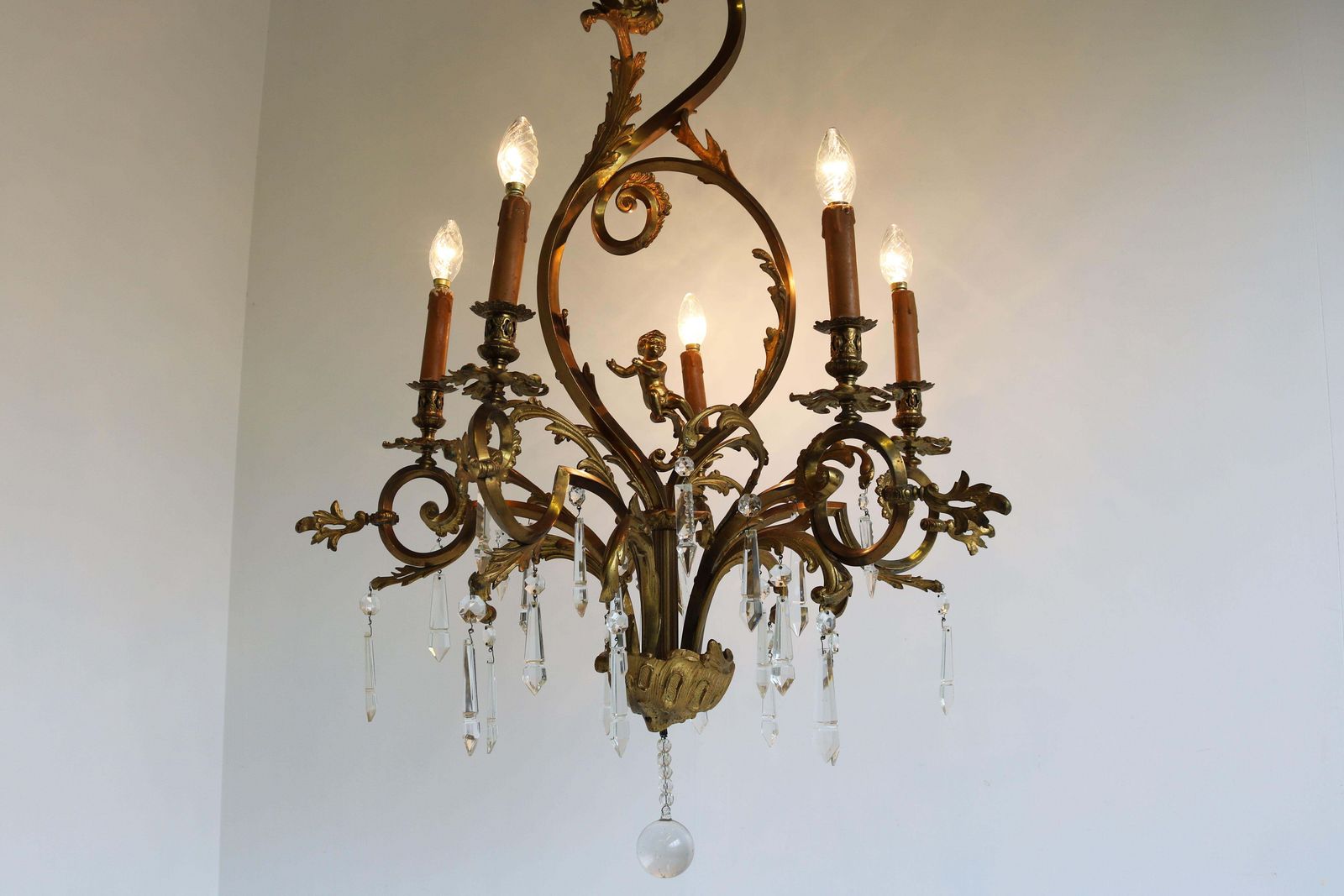 Antique French Gilded Bronze Louis XV / Rococo Style Chandelier 1880 Lamp Glass photo furniture