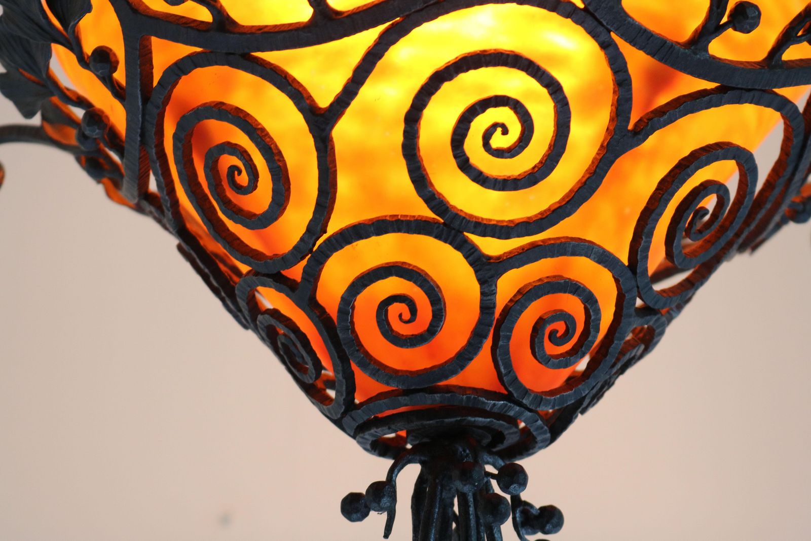 Verlichting Franse Art Deco Hanglamp Van Smeedijzer Door Edgar Brandt & Daum Nancy, Glas 1920 photo