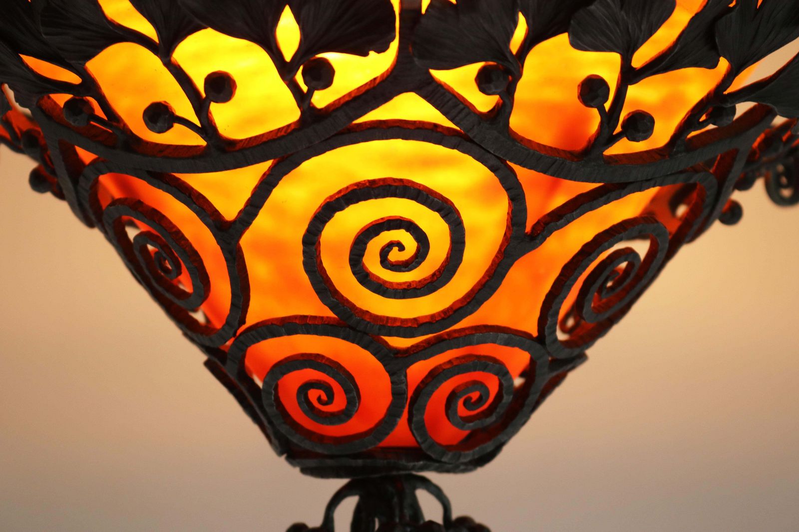 5444.0 French Art Deco Wrought Iron Chandelier By Edgar Brandt & Daum Nancy 1920 Glass photo