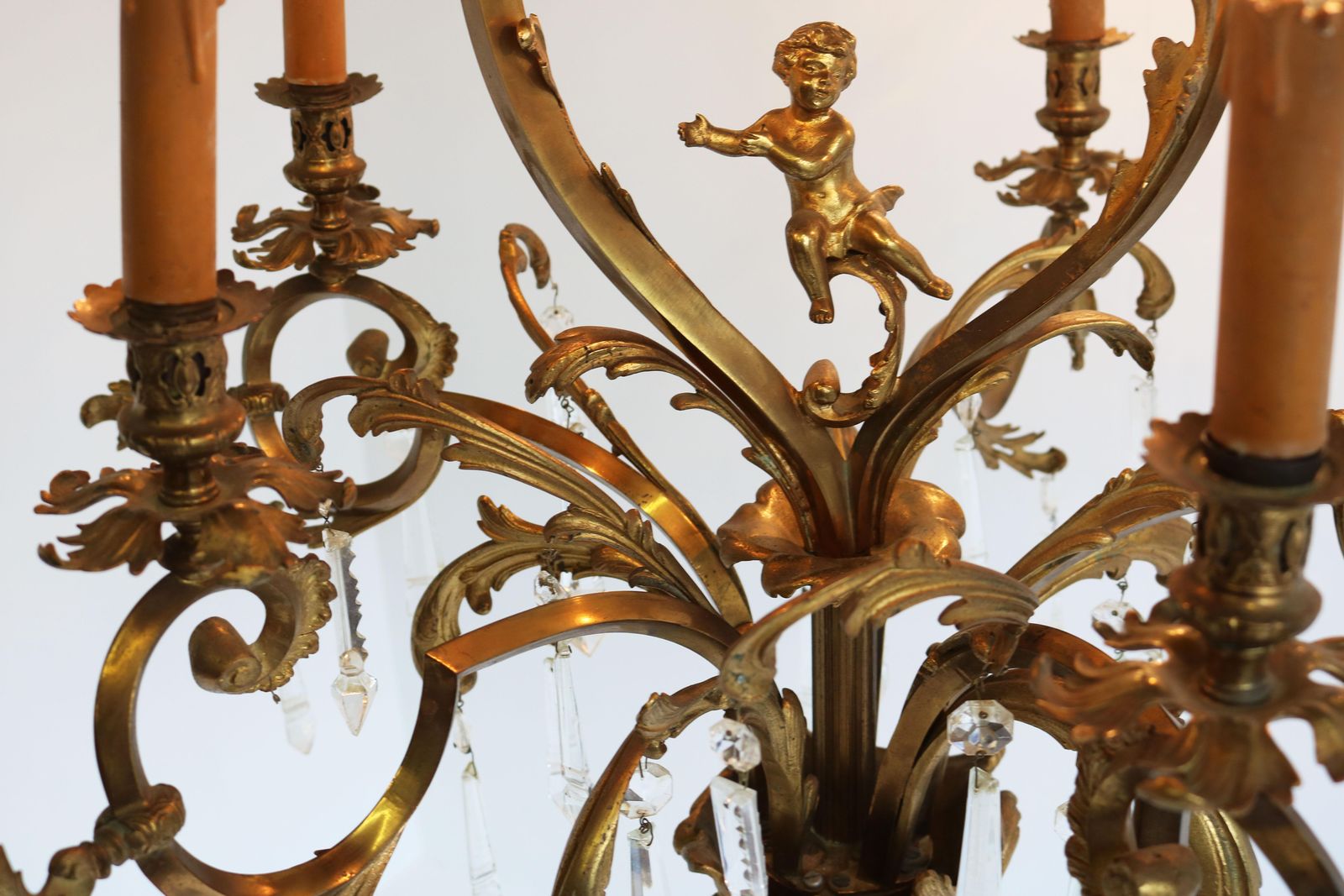 Antique French Gilded Bronze Louis XV / Rococo Style Chandelier 1880 Lamp Glass photo vintage
