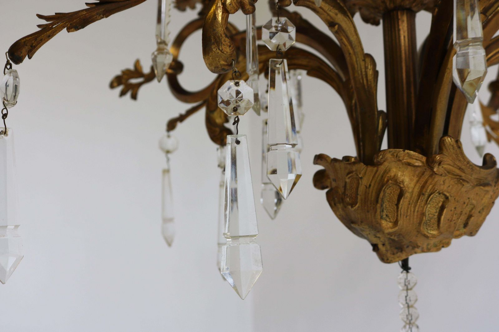 photo for sale Antique French Gilded Bronze Louis XV / Rococo Style Chandelier 1880 Lamp Glass