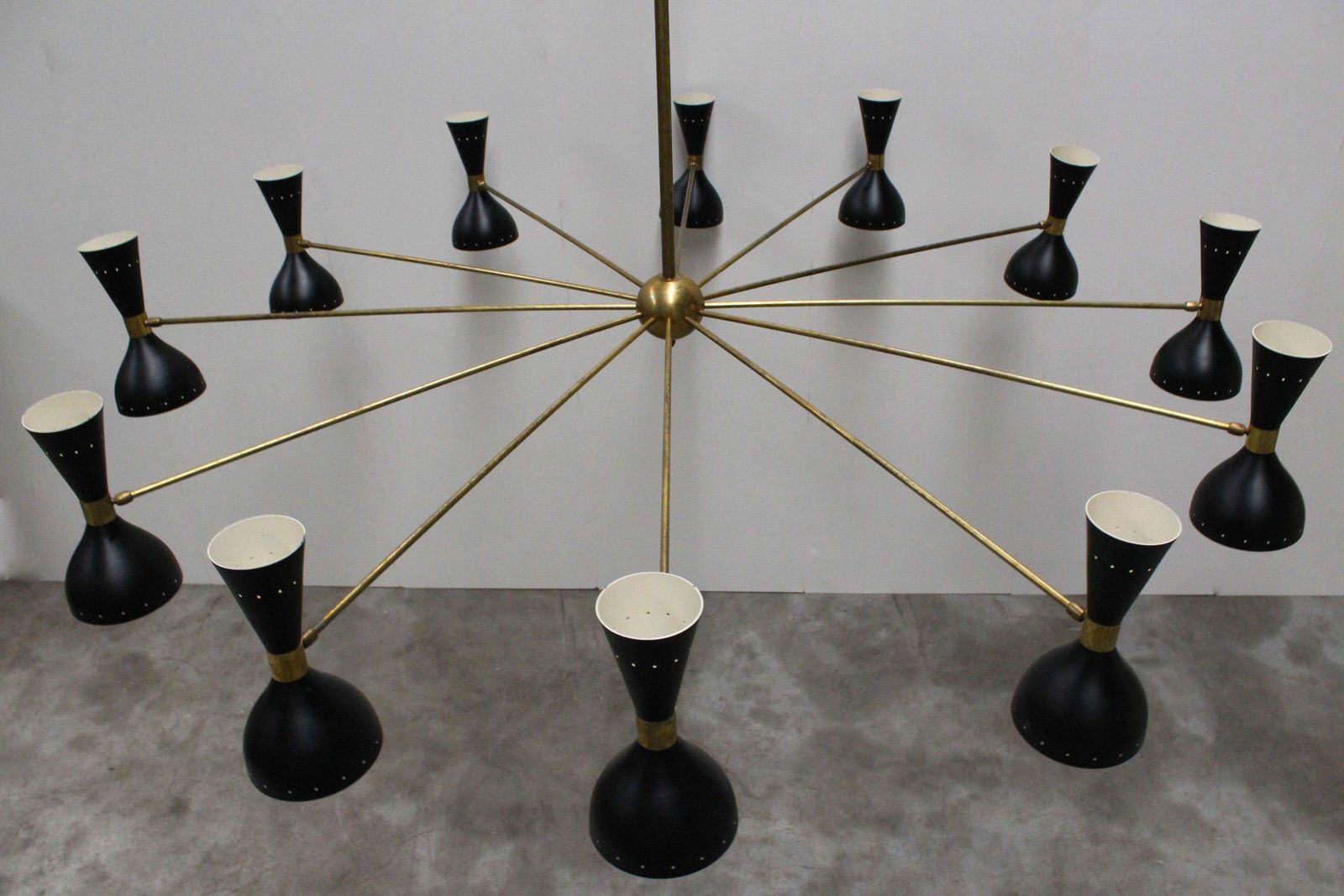 photo furniture Pair Of Massive Minimalist Italian Design Chandeliers 1950s Brass Stilnovo Style