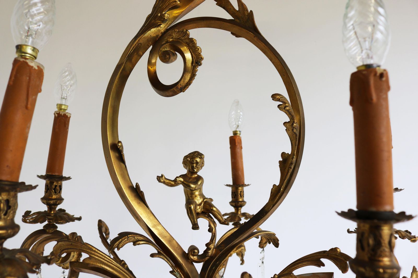photo buy Antique French Gilded Bronze Louis XV / Rococo Style Chandelier 1880 Lamp Glass