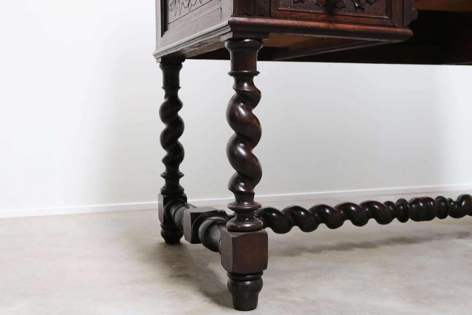 Antiek Frans Renaissance Revival Jachtbureau / Secrétaire Met Gedraaide Kolommen, Eiken, 19e Eeuw photo furniture