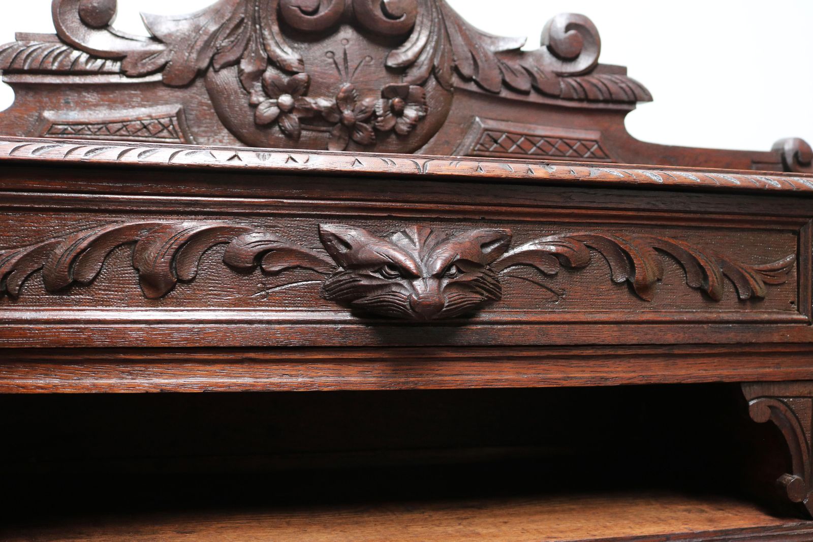 Antiek Frans Renaissance Revival Jachtbureau / Secrétaire Met Gedraaide Kolommen, Eiken, 19e Eeuw photo for sale