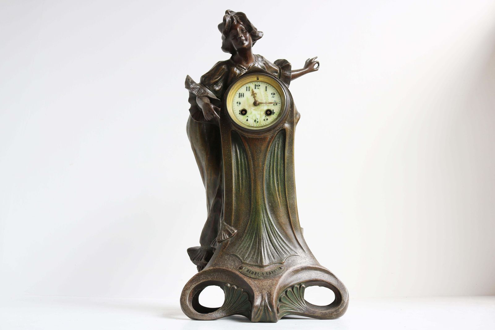 Art Nouveau Klokkenset Door Francesco Flora 1890 Antiek Driedelig Frans Schoorsteenstel photo for sale