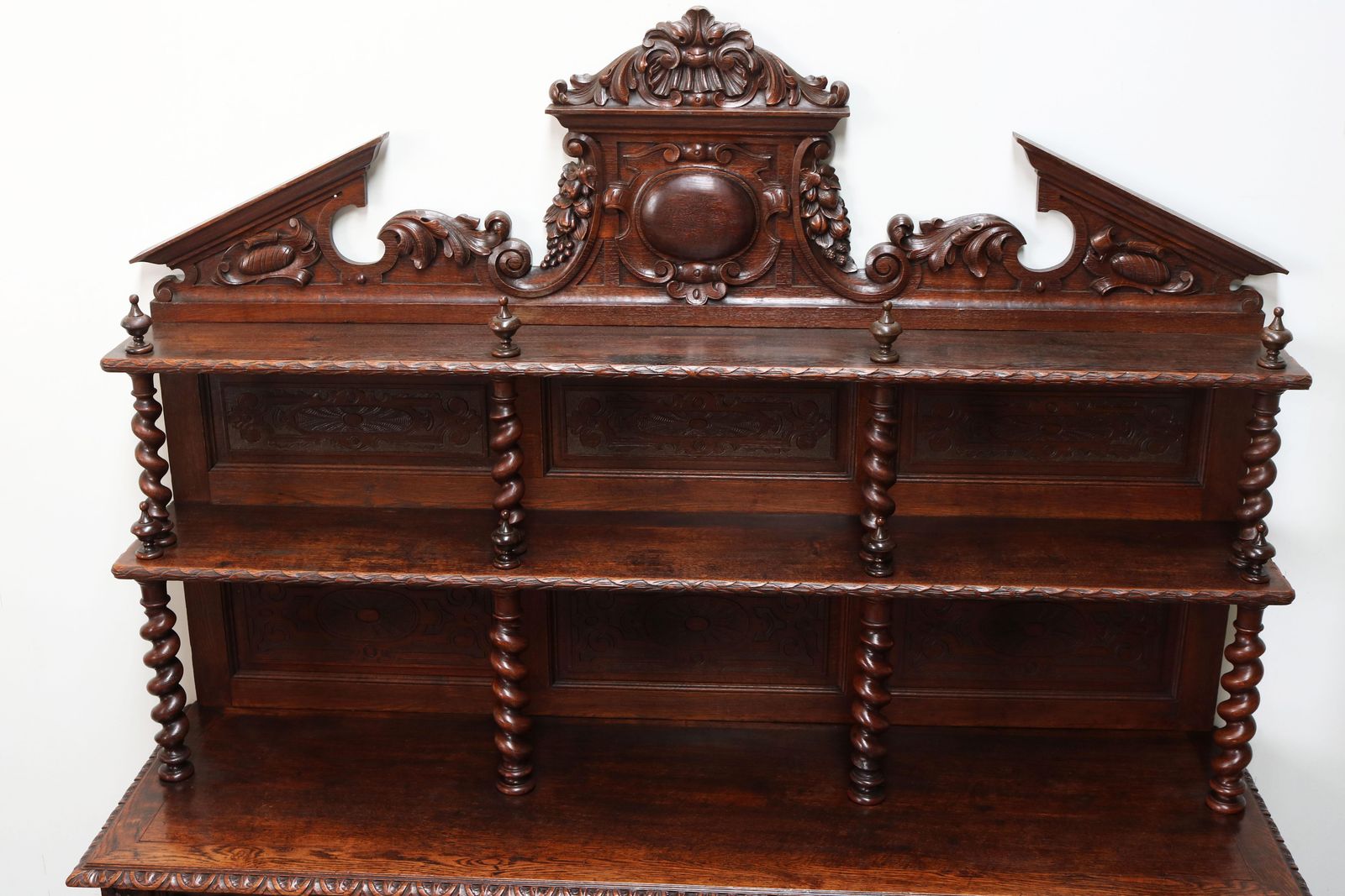 Antique French 19th Century Renaissance Revival Barley Twist Sideboard Oak Hunt photo for sale