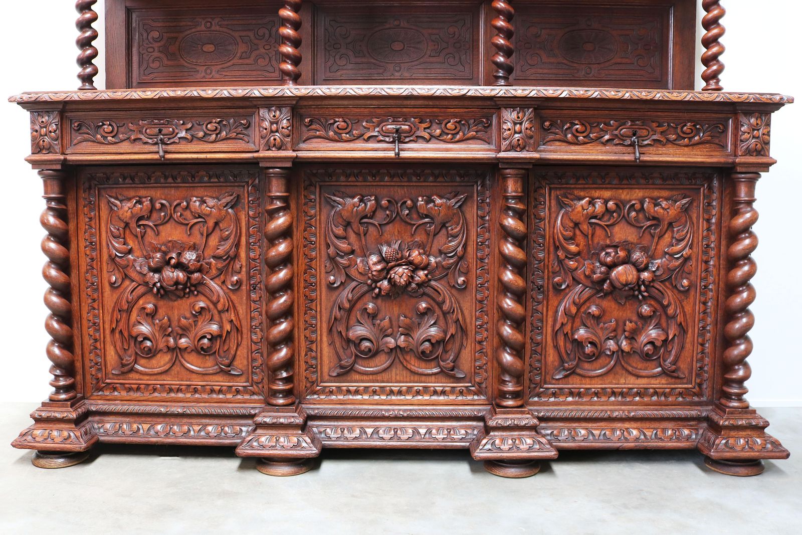 Antique French 19th Century Renaissance Revival Barley Twist Sideboard Oak Hunt photo 16623.0