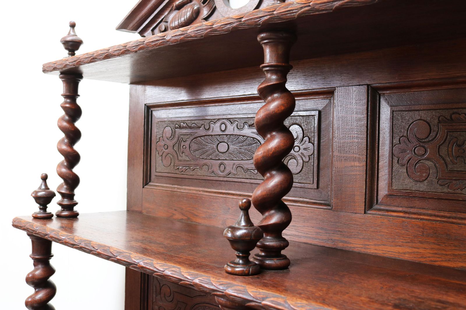 Antique French 19th Century Renaissance Revival Barley Twist Sideboard Oak Hunt photo buy
