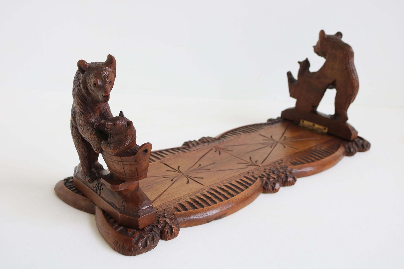 photo furniture Antique 19th Century Black Forest Bear Adjustable Book Shelf / Book Rack Swiss