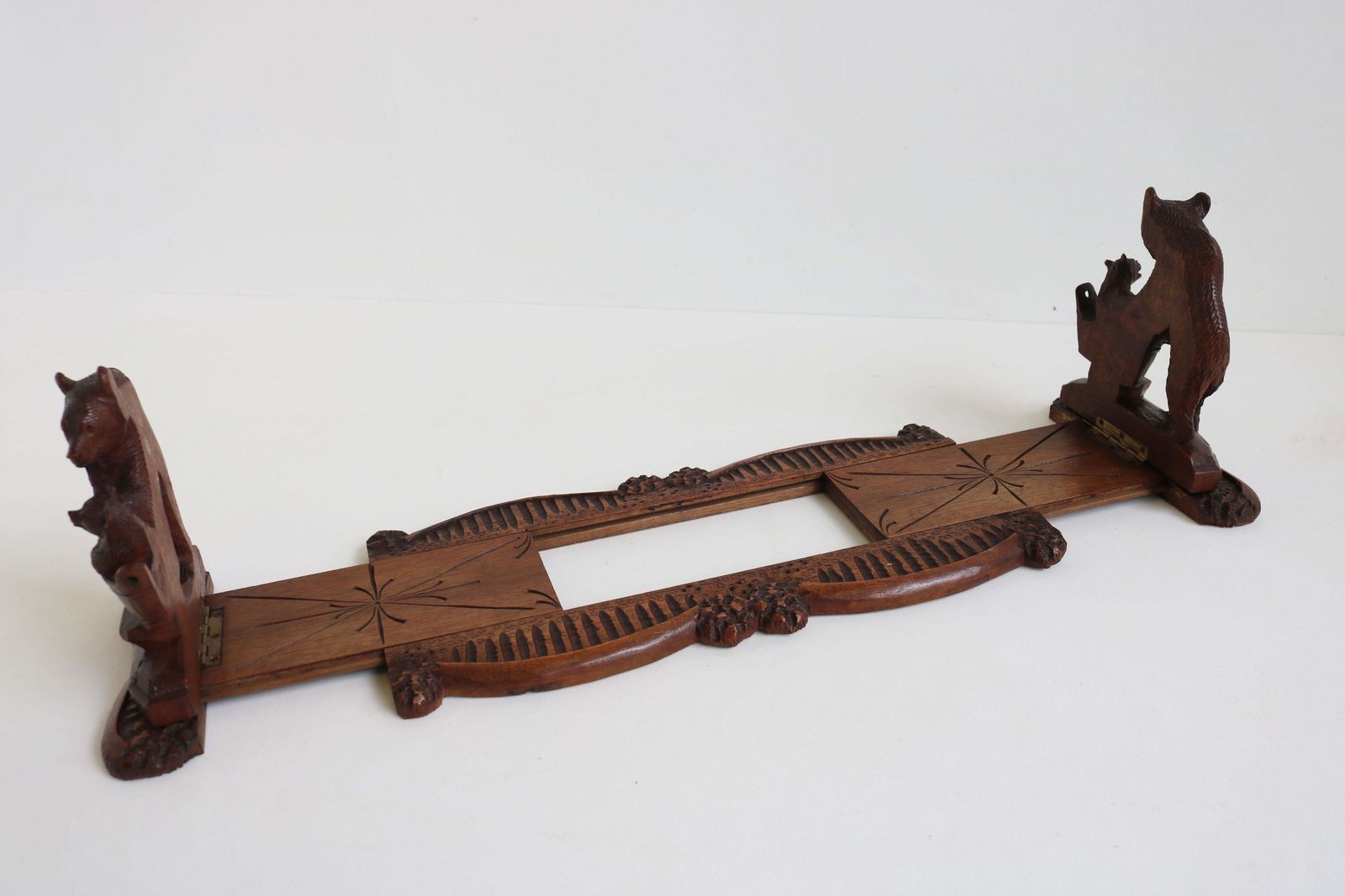 Furniture Antique 19th Century Black Forest Bear Adjustable Book Shelf / Book Rack Swiss photo
