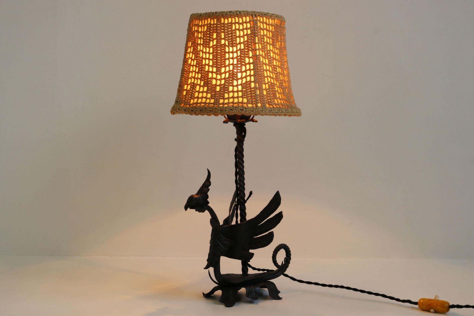 photo vinterior Arts And Crafts Table Lamp Wrought Iron By Umberto Bellotto 1910 Dragon Italian