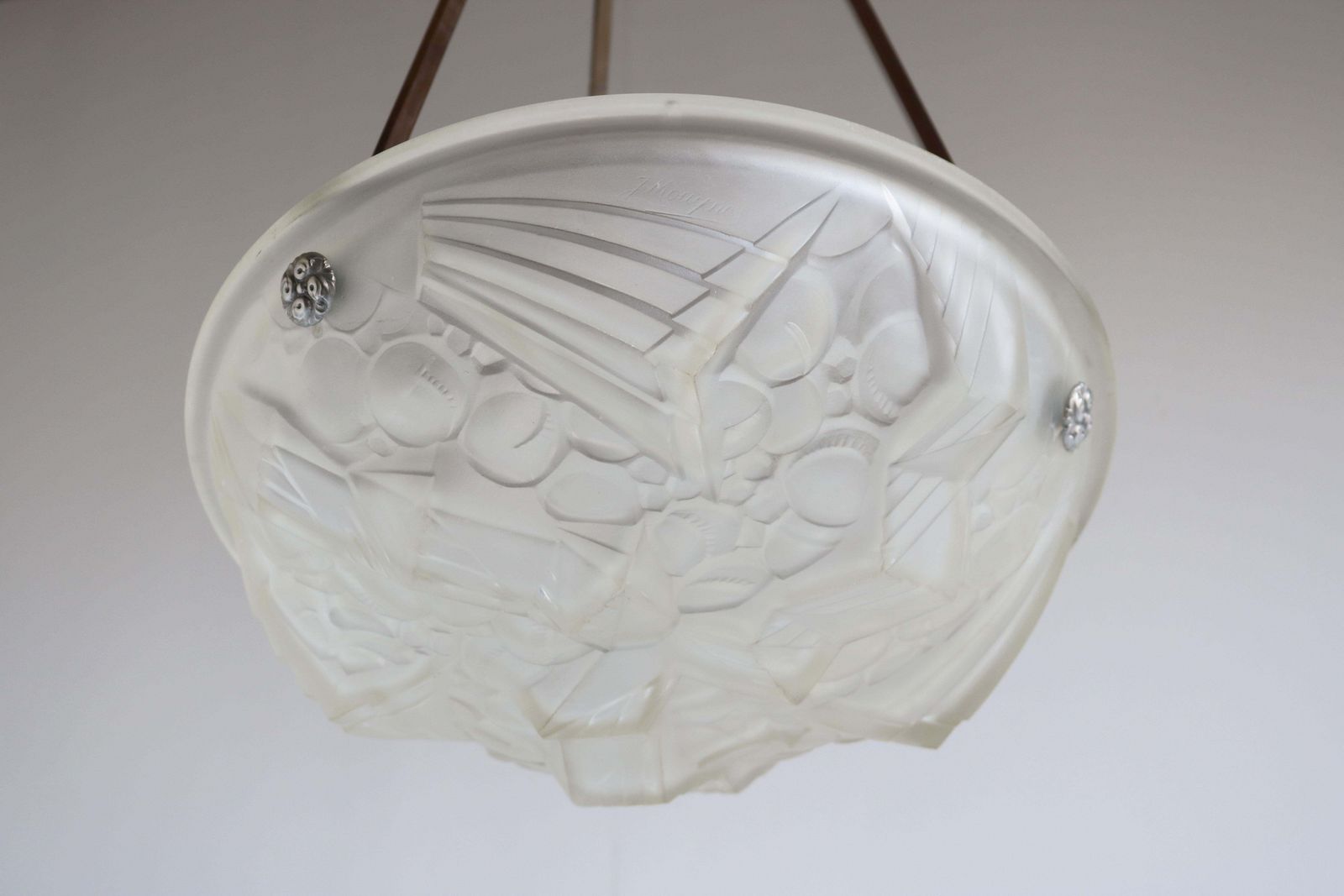 Antique French Art Deco Pendant / Chandelier Singed Mouynet 1920 Schneider Glass photo Lighting