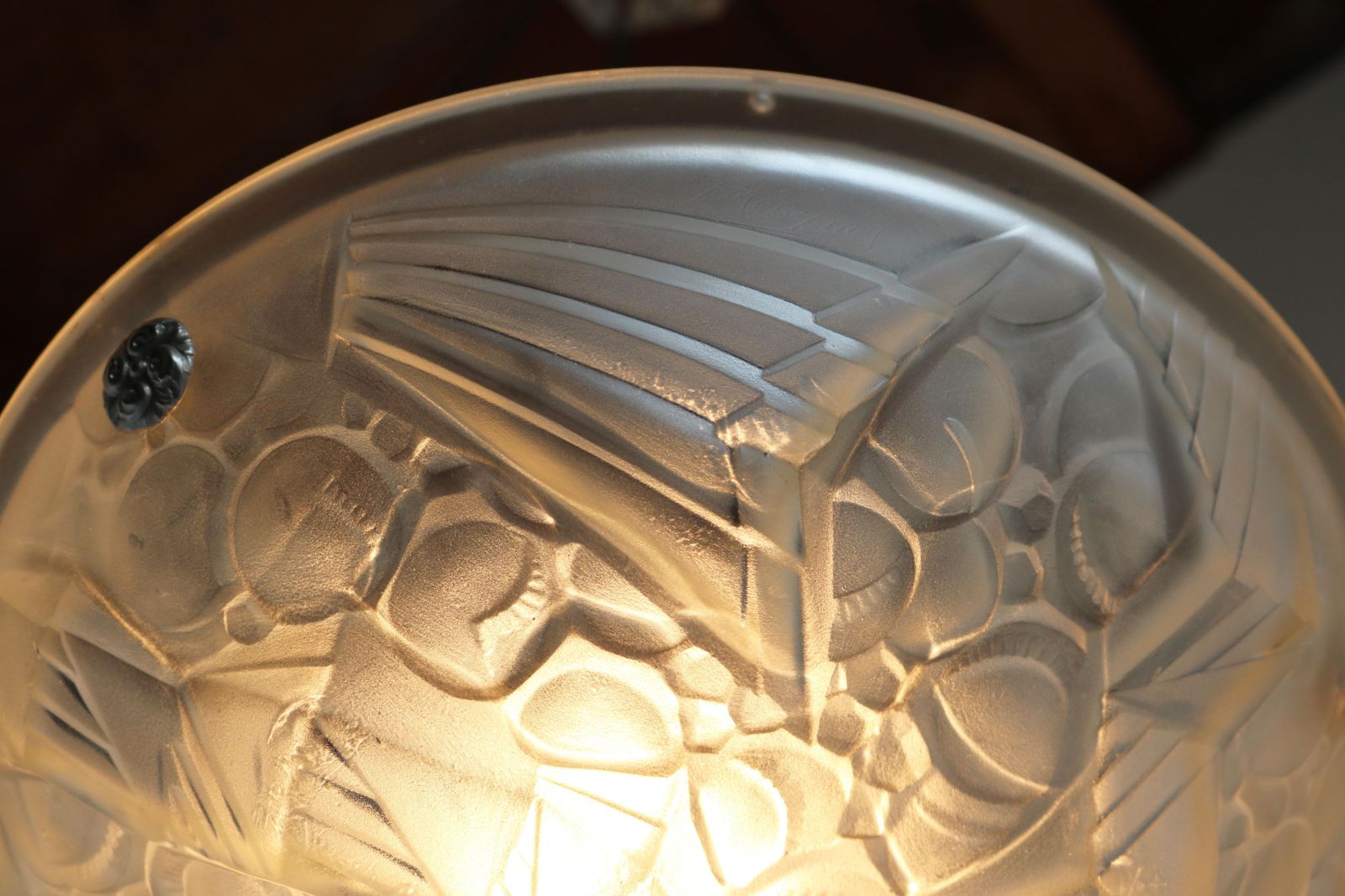 Verlichting Antiek Franse Art Deco Hanglamp / Kroonluchter, Gesigneerd Mouynet 1920, Schneider Glas photo