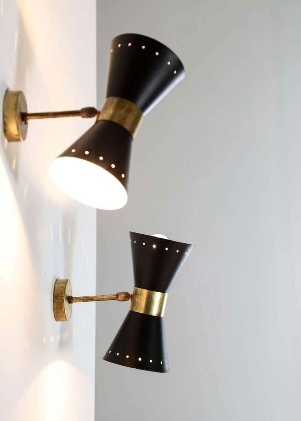 1 Of 6 Italian Modern Design Wall Light Diabolo Sconce Stilnovo Style Brass 1950 photo Lighting
