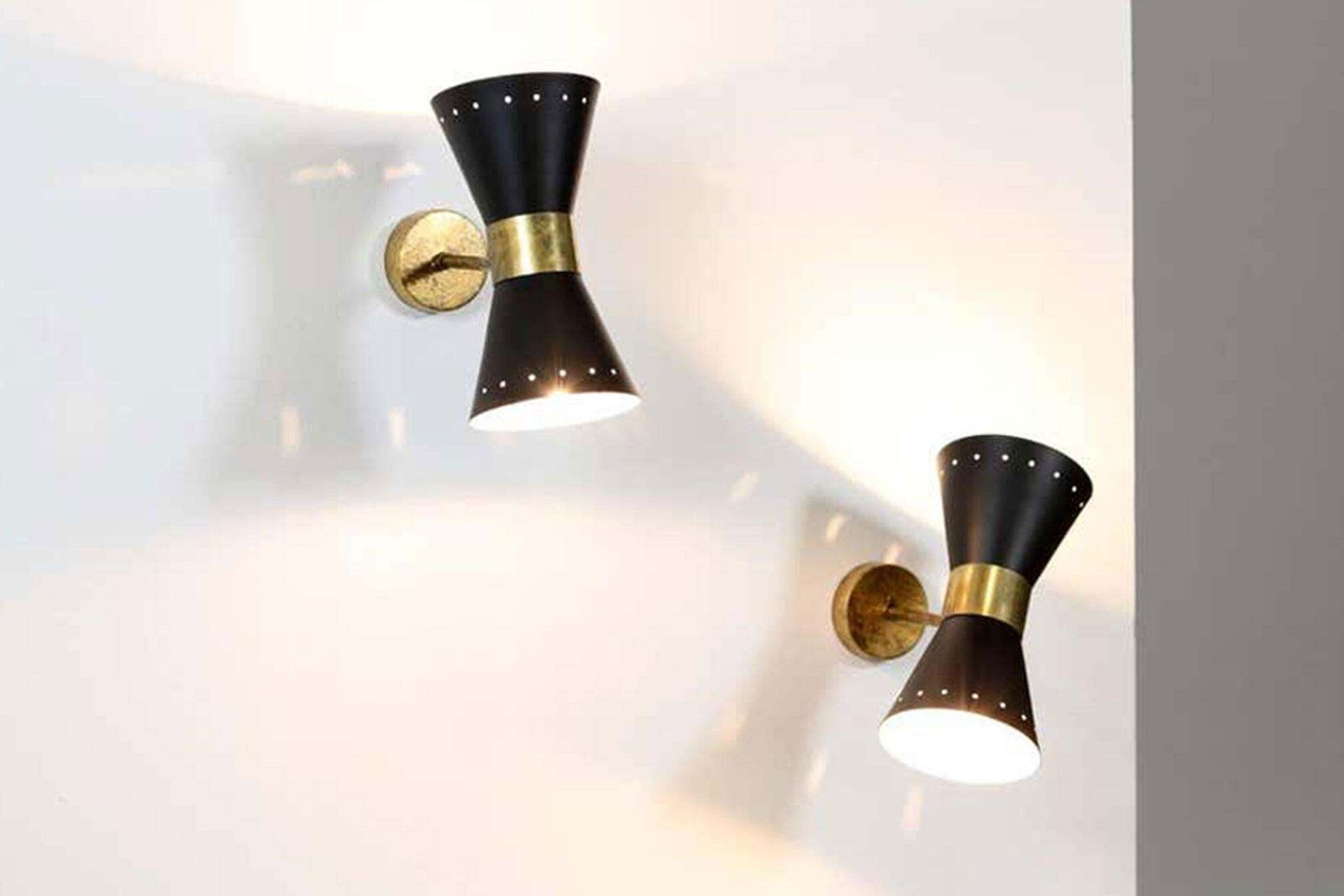 1 Of 6 Italian Modern Design Wall Light Diabolo Sconce Stilnovo Style Brass 1950 photo 424.0